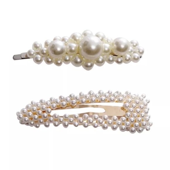 Set of 2 Large Foux Pearl Hair Clips Pins - Picture 5 of 5